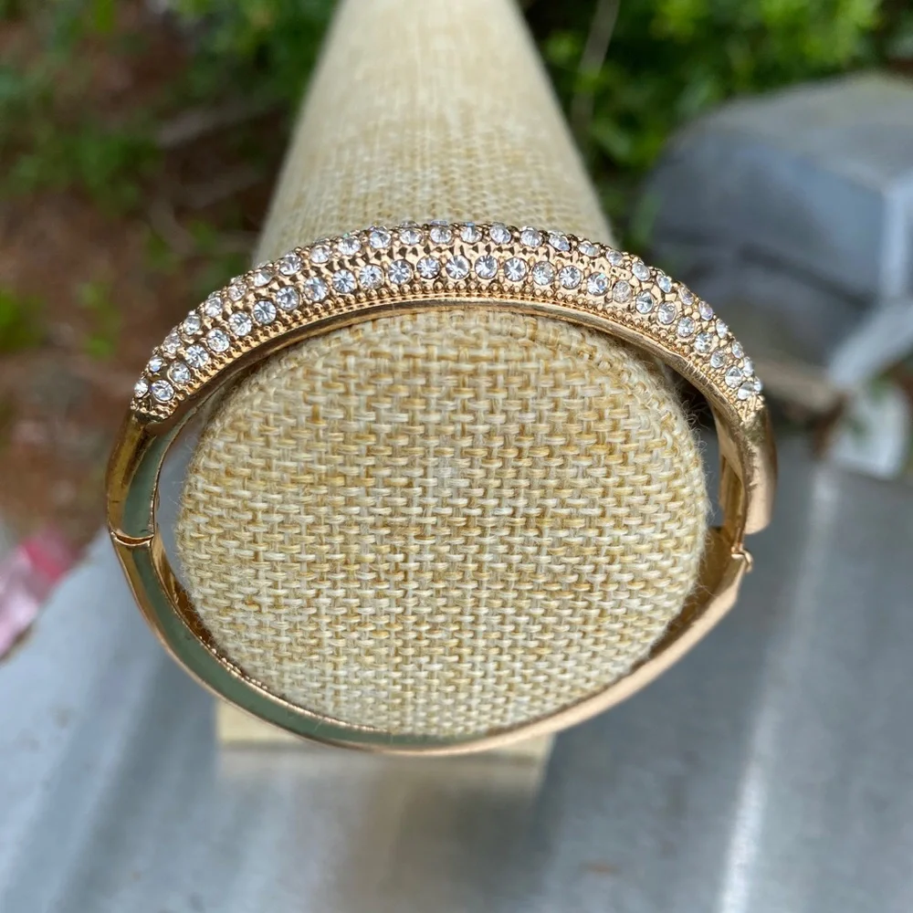 Gold & Crystals Hinged Bracelet - Picture 1 of 5